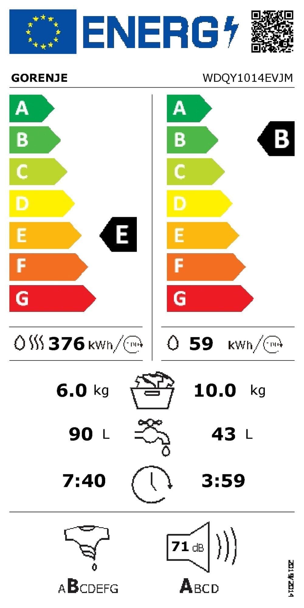 Hisense Kombinert vask/tørk WDQY1014EVJM